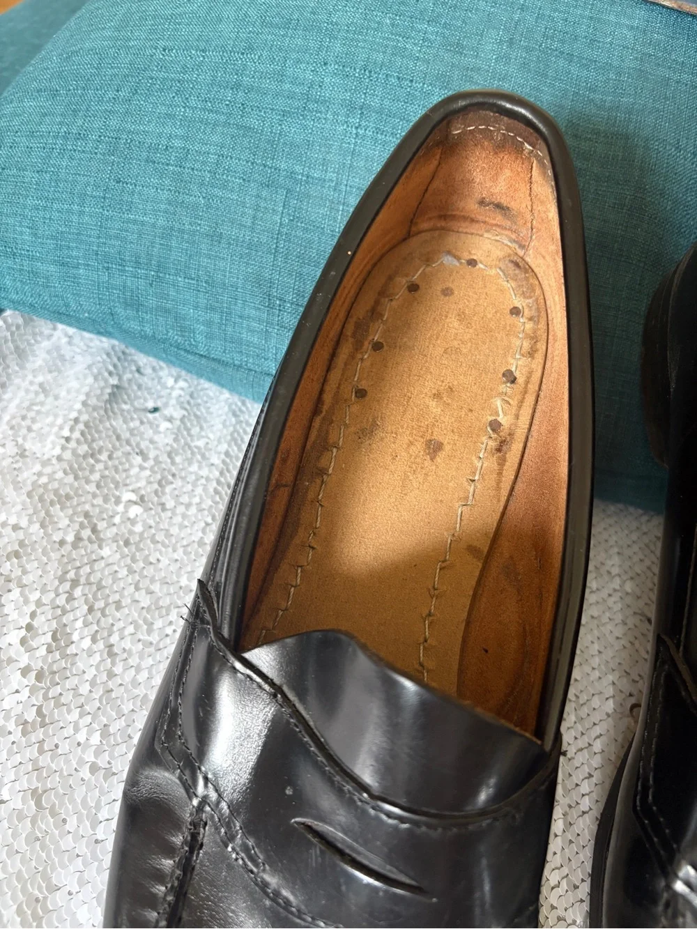 Bass Black Leather Penny Loafers with Blue Insoles